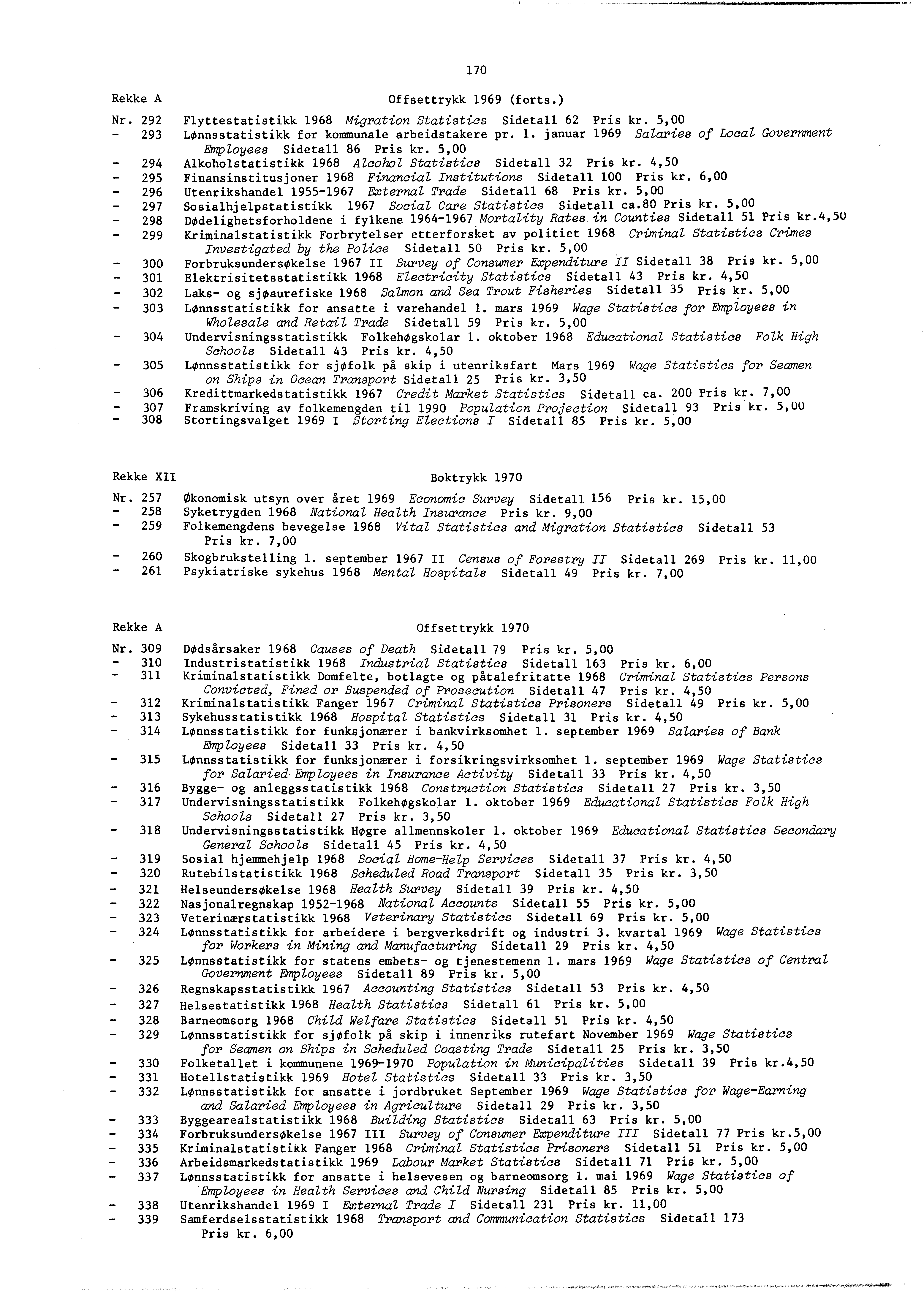 Rekke A 70 Offsettrykk 969 (forts.) Nr. 292 Flyttestatistikk 968 Migration Statistics Sidetall 62 Pris kr. 5,00-293 LOnnsstatistikk for kommunale arbeidstakere pr. I.