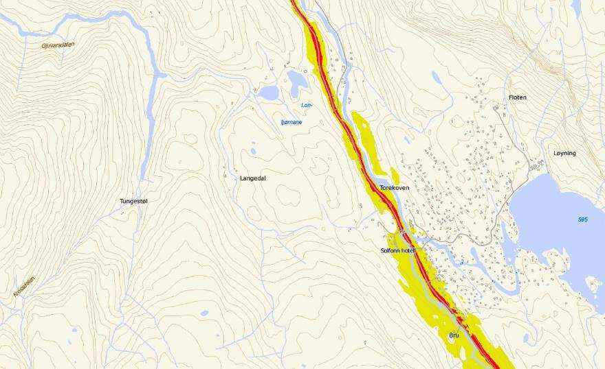 Biletet viser støysonekart for strekninga langs E134. (kjelde: Statens vegvesen) Trafikktilhøve, tilkomst Planområdet ligg i overgangen til høgfjellet på Seljestad, vest for E134.