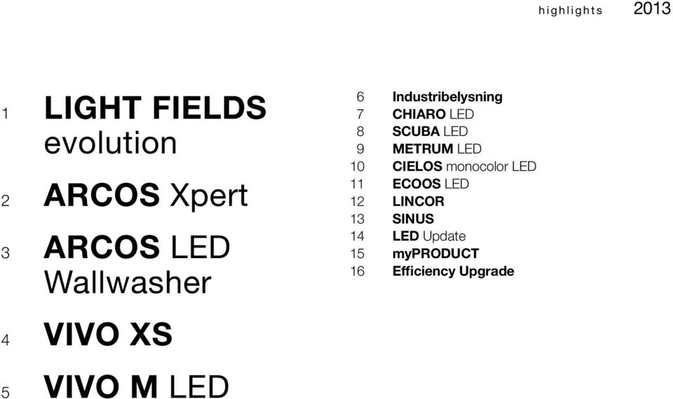 CHIARO LED 8 SCUBA LED 9 METRUM LED 10 CIELOS monocolor LED 11