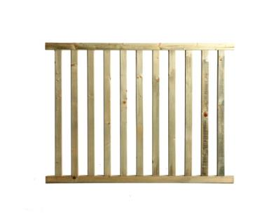 Terrasserekkverk mot gate og mot fellesareal Trykkimpregnert rekkverkselement 1157x875 mm. 43x43 mm.