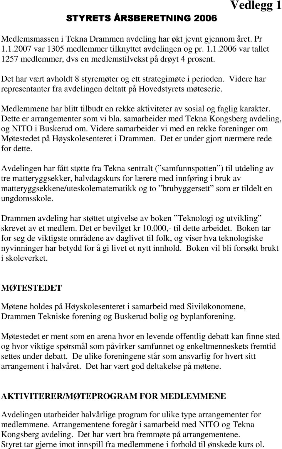 Medlemmene har blitt tilbudt en rekke aktiviteter av sosial og faglig karakter. Dette er arrangementer som vi bla. samarbeider med Tekna Kongsberg avdeling, og NITO i Buskerud om.