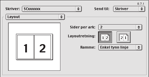 Macintosh Prosedyren for å velge innstillinger i skriverdriveren forklares nedenfor ved hjelp av "Utskrift av flere bilder på én side (Samle sider på én utskrift)" som eksempel.