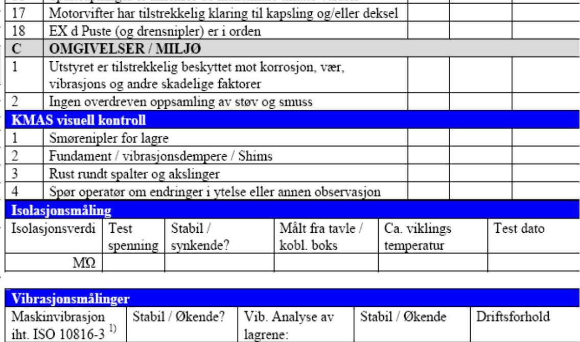 Kontrollskjema for EX-d motor NEK 420 men med ekstra