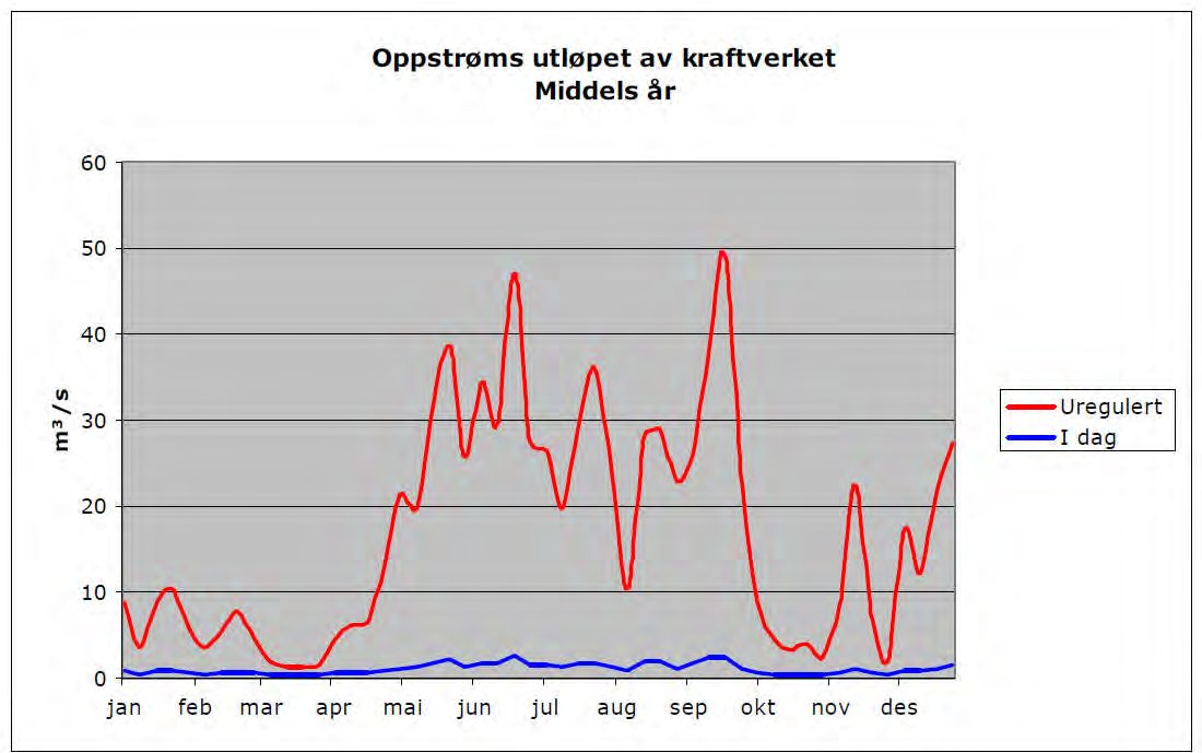 Vassføringsregimet har endra seg betydeleg etter reguleringane av Daleelva, og gjennomsnittleg vassføring på lakseførande strekning oppstraums utløpet frå Dale kraftverk er redusert med 91 %