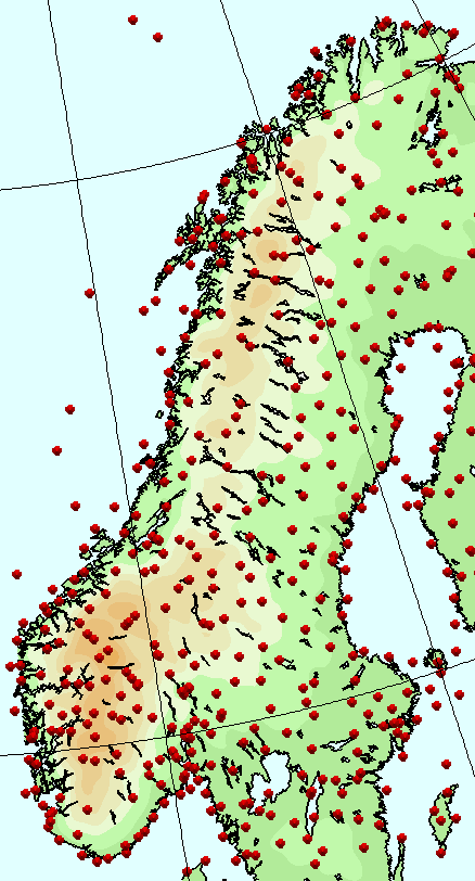 Konvensjonelle observasjoner temperatur 2m vind 10m nedbør 6t skydekning