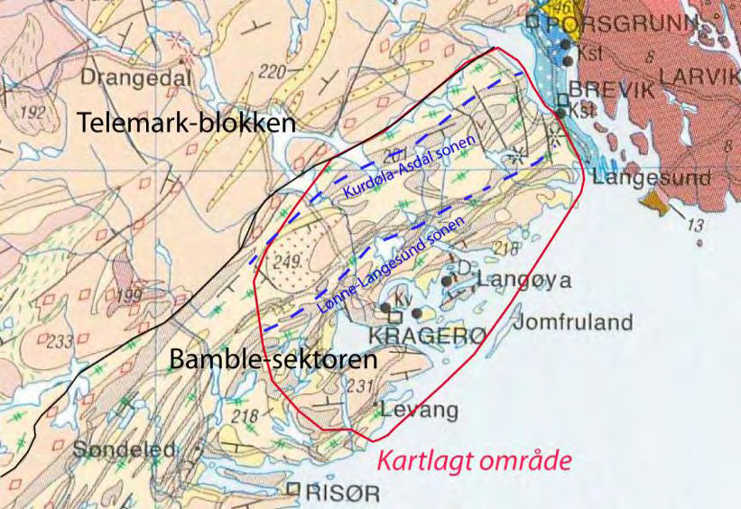 1. INNLEDNING I forbindelse med geologisk kartlegging til et nytt geologisk kart over området til geoparken Gæa Norvegica Geopark, har NGU systematisk kartlagt potensialet for tørrmurstein i Bamble