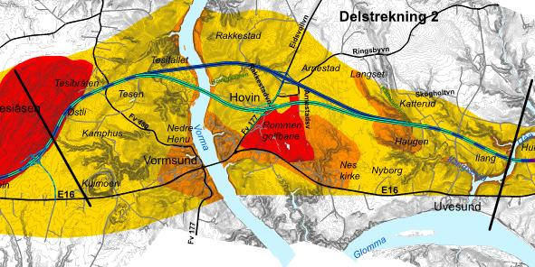 SILING AV ALTERNATIVER FOR STREKNINGEN NYBAKK-ULLERN 39 6.3.3 Delstrekning 2. Tesiåsen-Uåa Verdivurdering Verdisetting av området er vist i kart under.