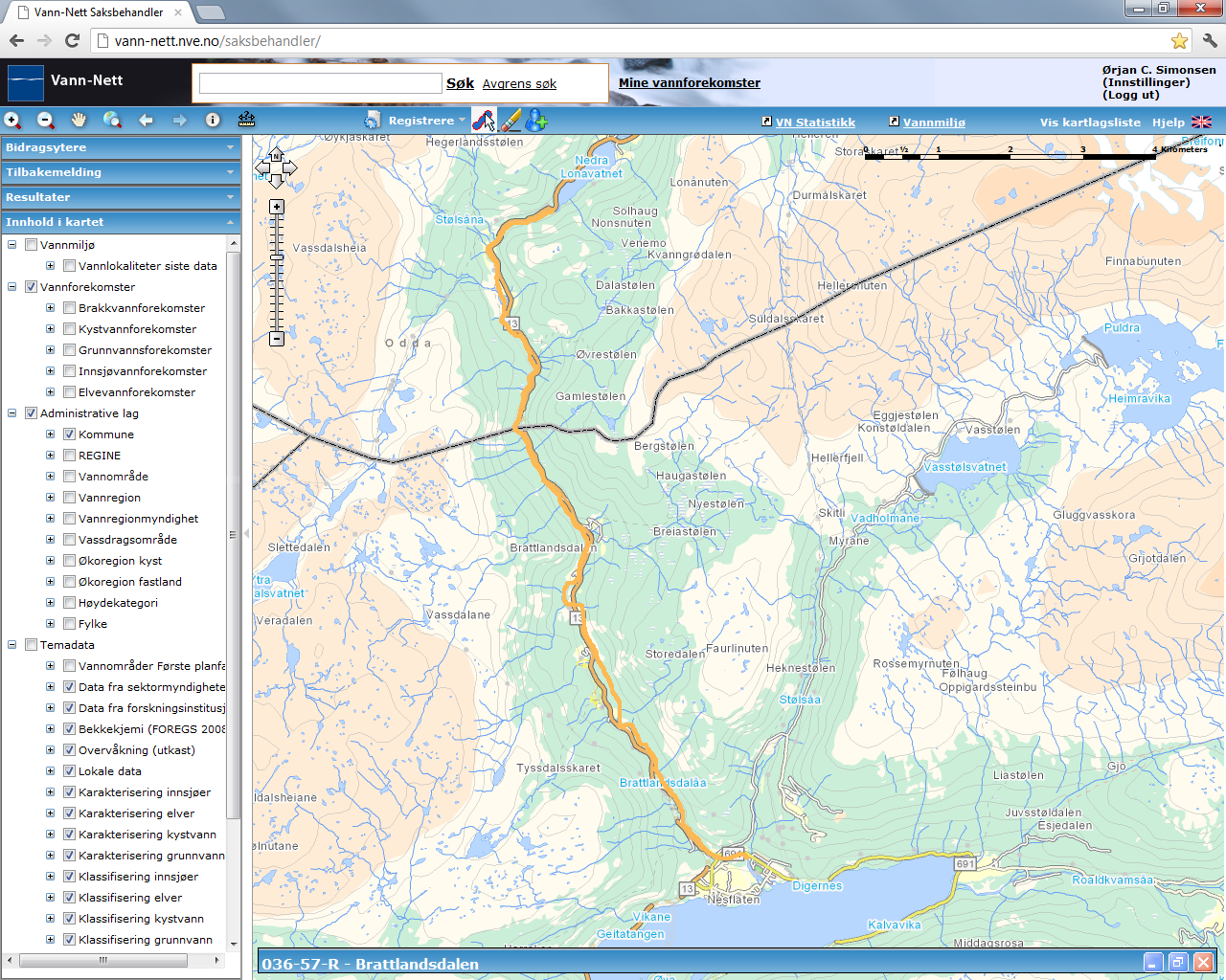 Brattlandsdalen (036-57-R) Stor, svært kalkfattig, klar (elv) Dårlig (påvirkningsanalyse) ksmvf Risiko Stor grad Uten