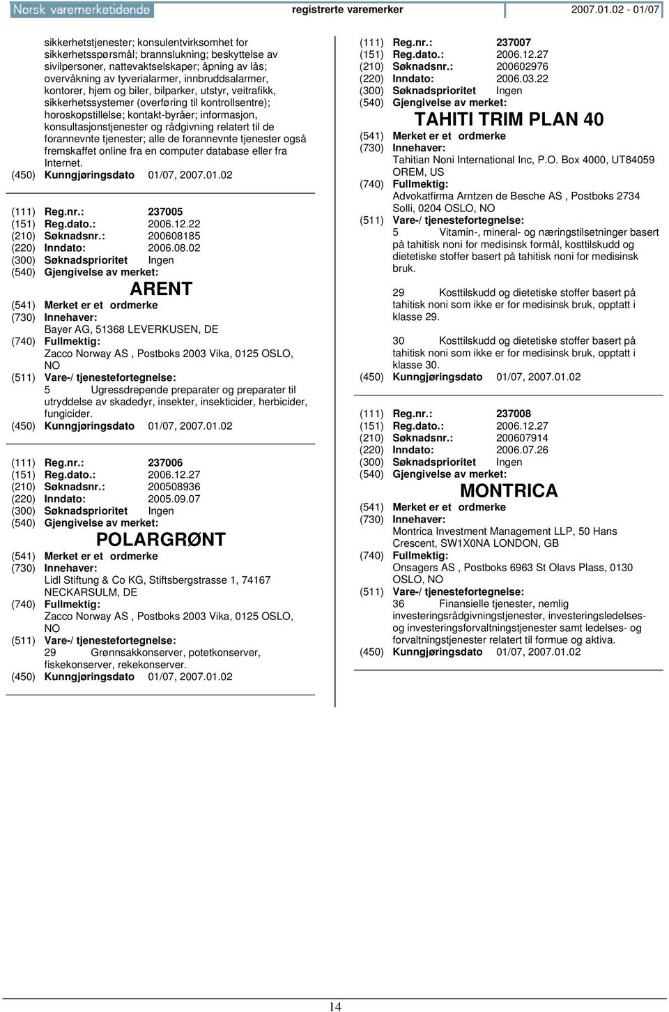 innbruddsalarmer, kontorer, hjem og biler, bilparker, utstyr, veitrafikk, sikkerhetssystemer (overføring til kontrollsentre); horoskopstillelse; kontakt-byråer; informasjon, konsultasjonstjenester og