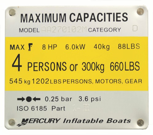 Produsentens typeskilt GENERELL INFORMASJON Produsentens typeskilt finner du på innsiden v båtens kterspeil. b c d e f g h 51561 Eksempel på produsenttypeskilt.