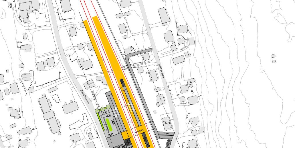 NY STASJON NORD FOR DAGENS STASJON (K3) Ny stasjon med 2 eller 3 spor nord for Mastemyrveien, rettlinje Eksisterende trase bortsett fra stasjonsområdet,