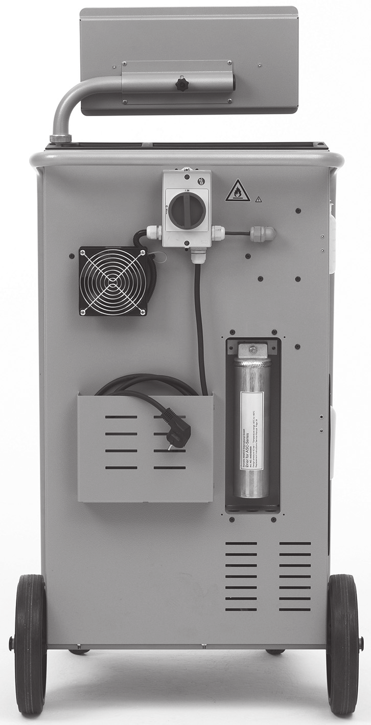 Oversikt over AirCon servicesenter ASC5000, ASC5000G 11 Serviceslange høytrykkstilkobling (rød) 12 Servicekobling for høytrykkstilkobling (rød) 13 Servicekobling for lavtrykkstilkobling (blå) 14