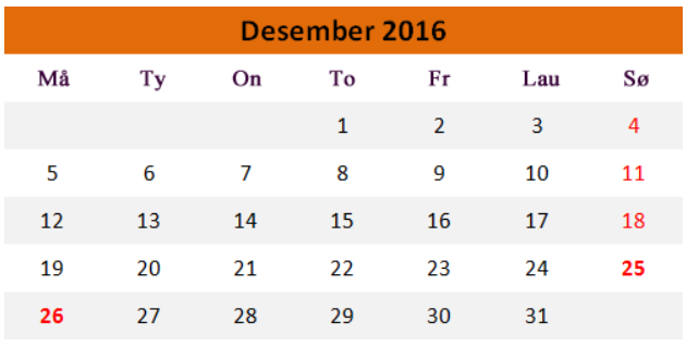 Meistringsnivå 2 Tolke og presentere (statistikk) Oppgåve 33 Å kunne lese ein kalender er ei ferdigheit ein har god nytte av å meistre i kvardagen.