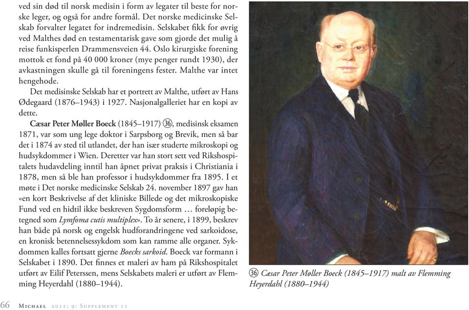 Oslo kirurgiske forening mottok et fond på 40 000 kroner (mye penger rundt 1930), der avkastningen skulle gå til foreningens fester. Malthe var intet hengehode.