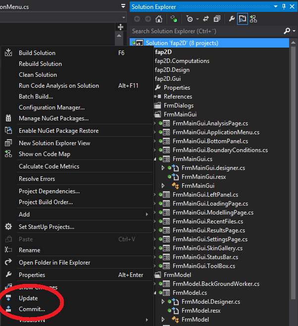 Figur 76: Update og commit knappene i Visual Studio 2012 20.