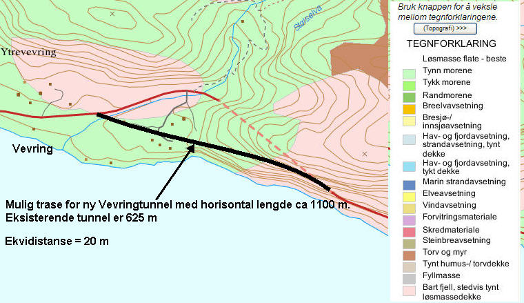 Løsmassene i området består av tynn morene. Det vil trolig bli behov for en del grunnundersøkelser for å kartlegge løsmassetykkelsen i dette området.