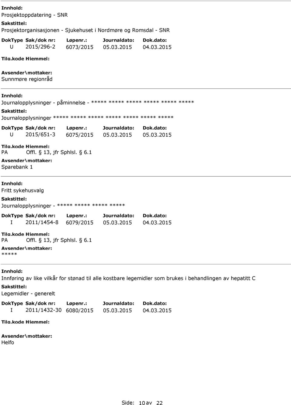 Fritt sykehusvalg Journalopplysninger - 2011/1454-8 6079/2015 nnføring av like vilkår for stønad til alle