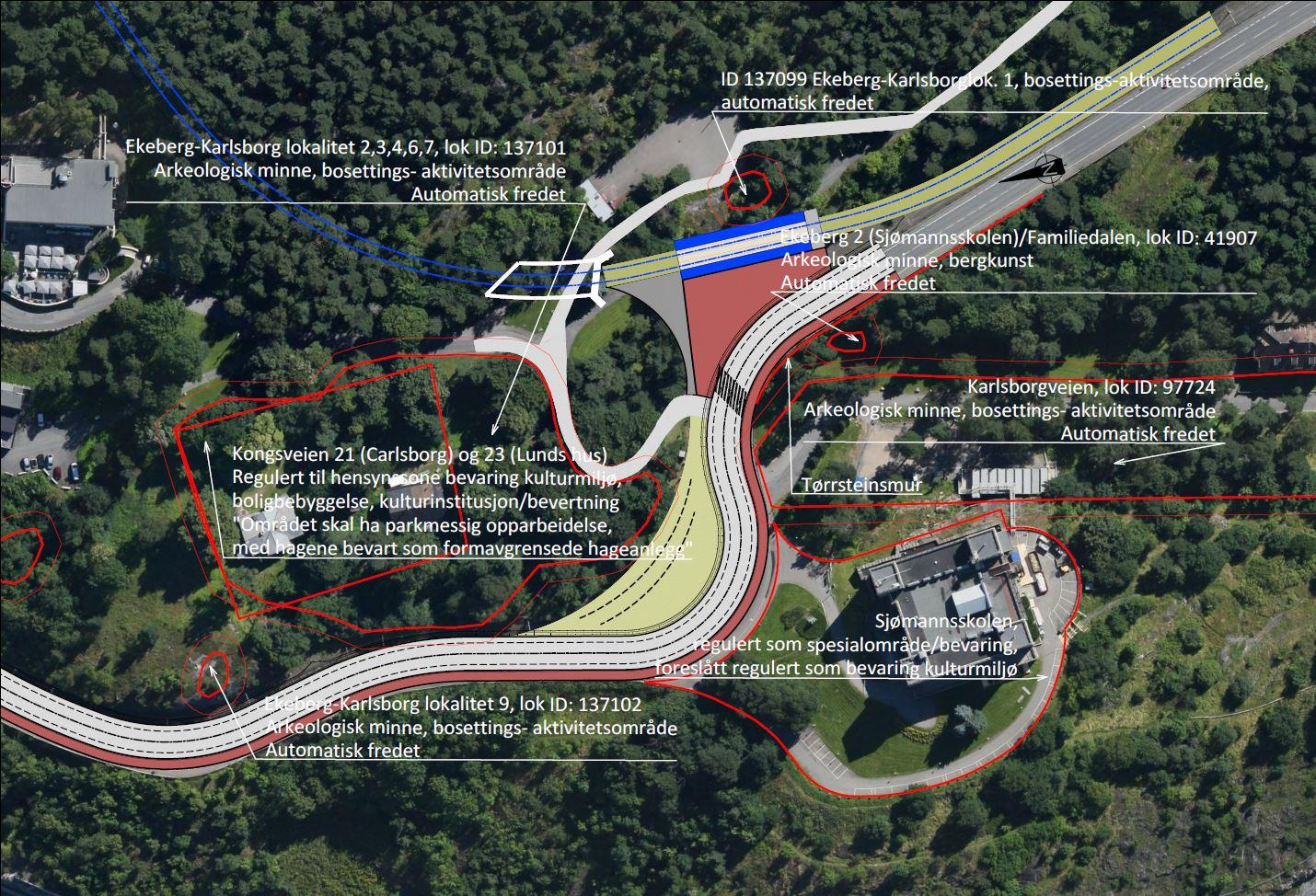 I alternativ C er holdeplassen flyttet sør for atkomstveien til Ekebergrestauranten og Ekebergparken. Denne lokaliseringen gir færre konsekvenser for kulturminneverdier enn de øvrige alternativene.