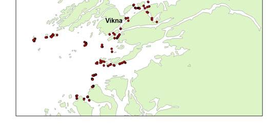 Metoder Undersøkelsesområdet Feltarbeidet ble gjennomført i området Vikna til Vega (Fig. 1, 63º7 til 65º45 N, WGS 1984). Til sammen 457 stasjoner ble undersøkt.