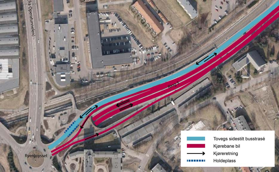 3.1 RYENKRYSSET I dette krysset anbefales overgangen til sidestilt busstrasé. Dagens kjøretrasé fortsetter under krysset og blir på nordøstsiden lagt som en firefeltstrasé videre mot Manglerud.