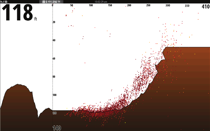 Juster StructureMap innstillinger fra Strukturvalg menyen. ForwardScan Juster dybde, avstand og støydemping fra menyen. Start opptak av ForwardScan logging fra meny.