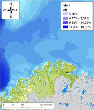 Figur D - 8 Geografisk fordeling av alke, fiskemåke, gråstrupedykker, havelle, havhest, havsule, islom, krykkje