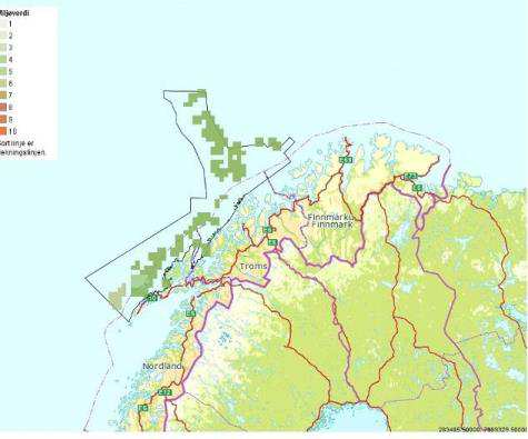 Koraller Hornkorall Figur D - 38 Forekomster av korallrev og hornkorall i Barentshavet. Merk at datasettet for korallskog kun dekker arealet som er kartlagt av Mareano (Miljødirektoratet, 2014).