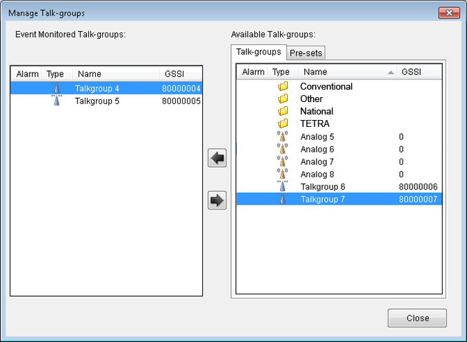 Organisering av talegrupper FR6 Støtte for foldere (mapper) i listen over alle talegruppene