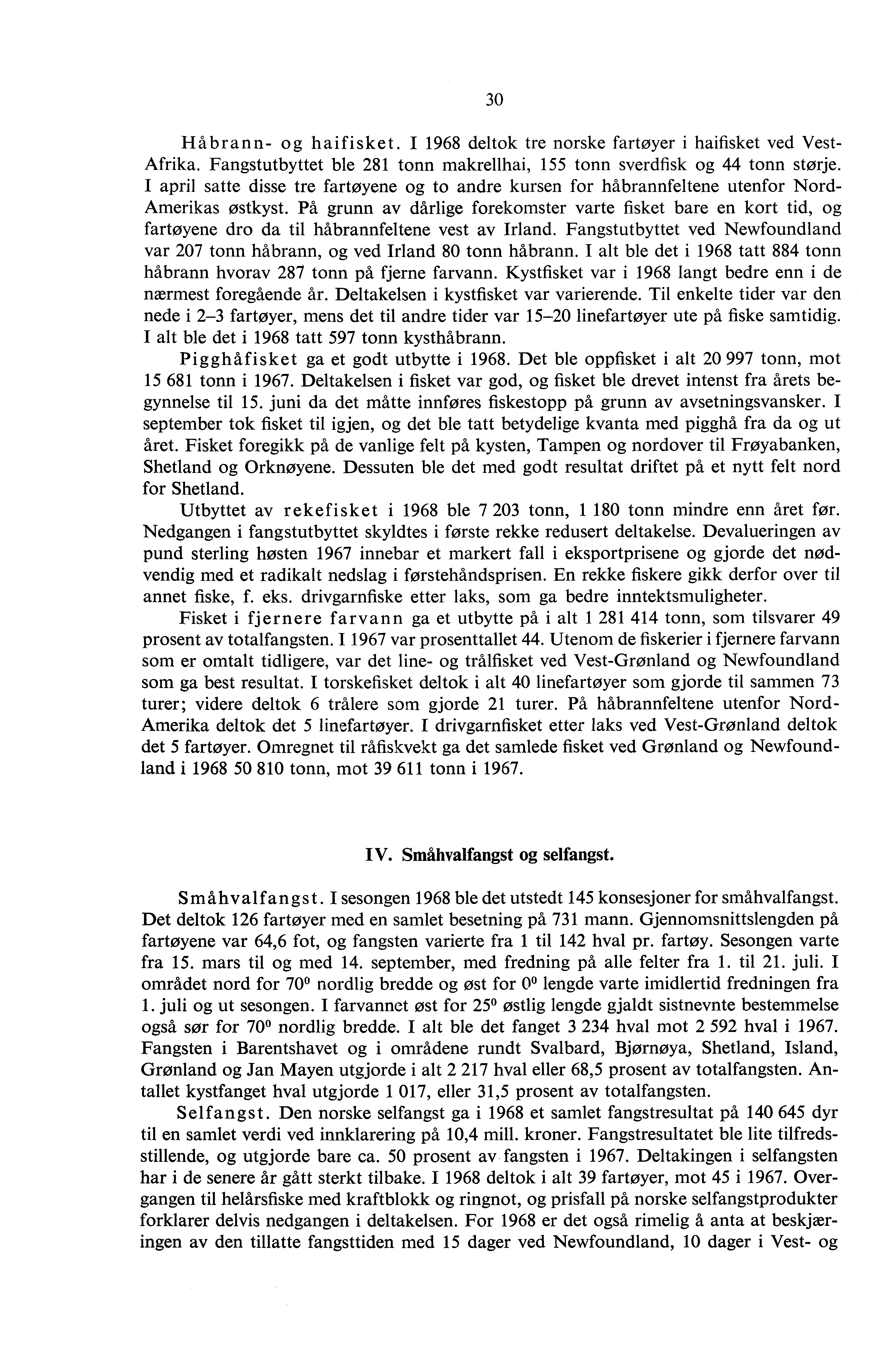 Håbrann- og haifisket. I 98 deltok tre norske fartøyer i haifisket ved Vest- Afrika. Fangstutbyttet ble 8 tonn makrellhai, 55 tonn sverdfisk og 44 tonn størje.