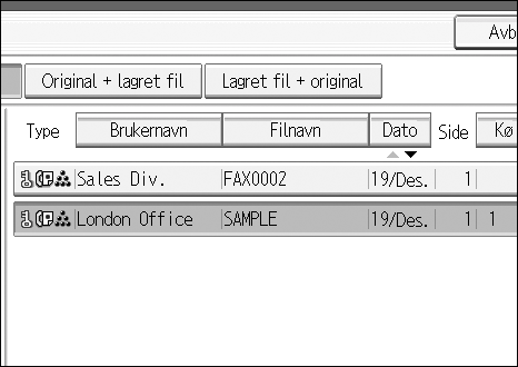 Lagre et dokument D Når du vil legge dine originaler til de lagrede dokumentene og sende dem alle på en gang, trykker du på [Original + lagret fil] eller [Lagret fil + original].