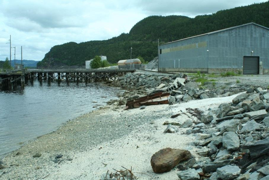 SEDIMENTUNDERSØKELSE SVARTNESET FLATHOLMEN, MURUVIKA OG MURUVIKBUKTA 43 Figur 27. Spredte kull og trekullpartikler i tidevannssonen langs den østre bredden i Muruvika.