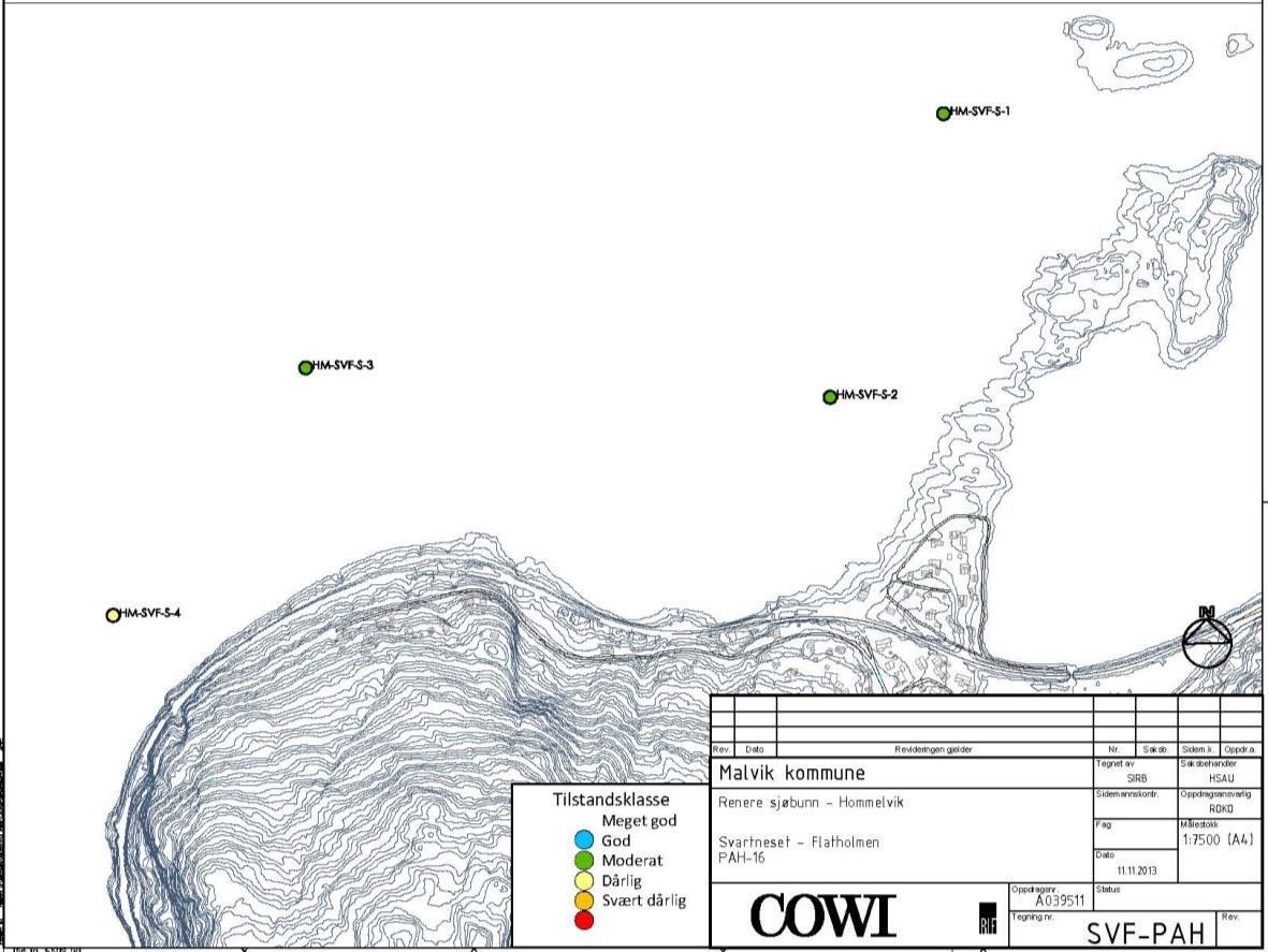 SEDIMENTUNDERSØKELSE SVARTNESET FLATHOLMEN, MURUVIKA OG MURUVIKBUKTA 57 Vedlegg A Oversiktskart med tilstandsklasser Delområde Svartneset - Flatholmen PAH-16 (µg/kg) Figur A1.