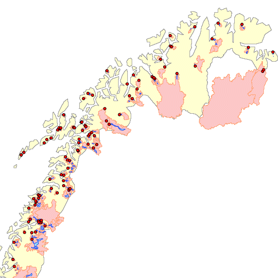 Plassering av større magasin og vannkraftverk i Norge (Kilde NVE) Totalt > 1500 kraftverk Kapasitet 30172 MW 333 av