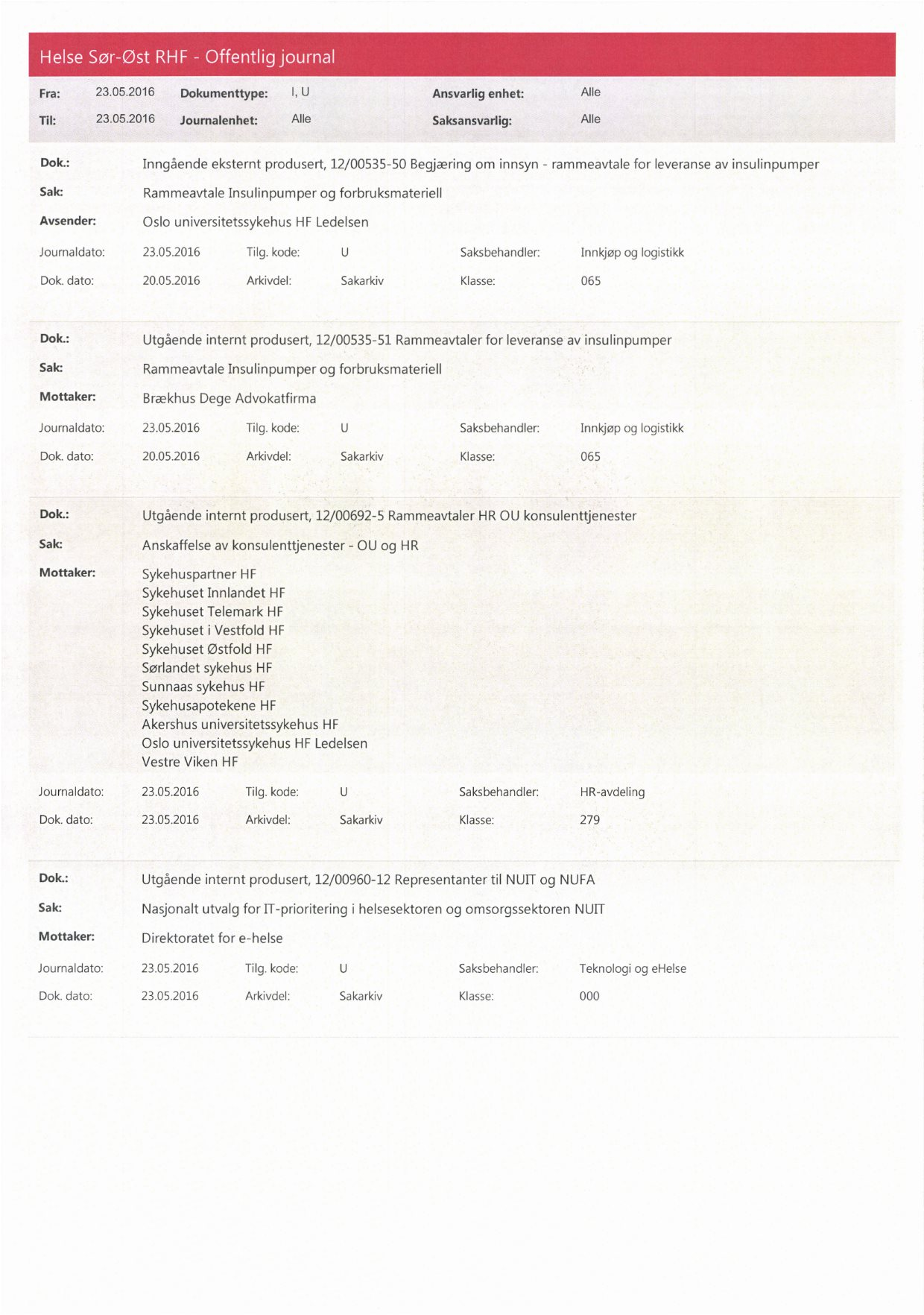 o Fra: 23.05.2016 Dokumenttype: I, U Ansvarlig enhet: Alle Dok.