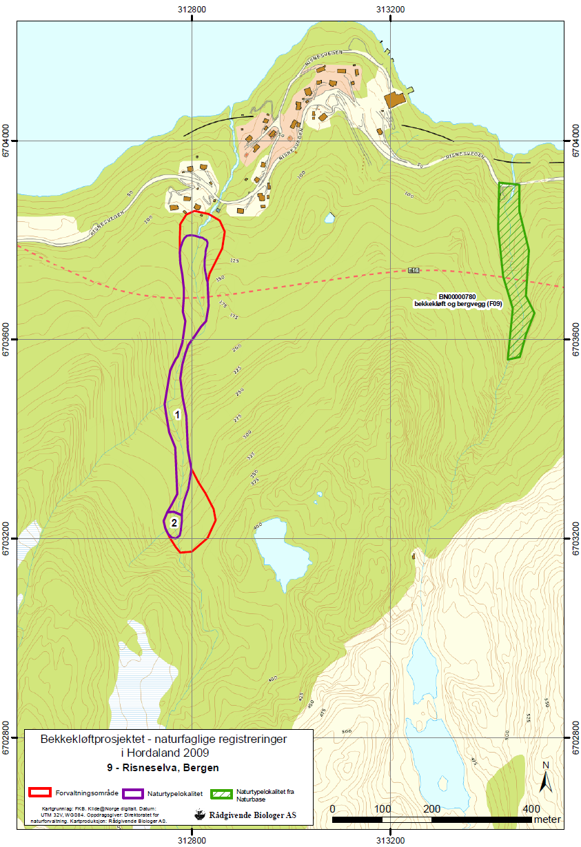 Figur 7. Kart over forvaltningsområdet for Risneselva (lok.