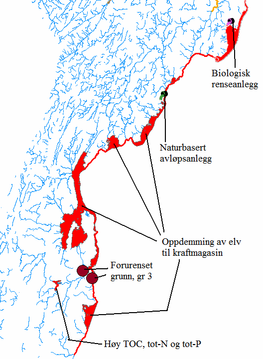 4.1.4 Området Kirkenes Øvre dalen Som figur 5 viser, er det registrert mange lokaliteter med forurenset grunn og sedimenter i området fra Kirkenes og sydover til Bjørnevatnet i dalen.