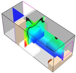 7 av 9 Figur 5.1 CFD modell av beboerrom Østmarka DPS Beregninger med «tett» rom, dvs kun ventilasjon indikerer at brannen går over i ulmelignende tilstand etter ca 3 minutter.