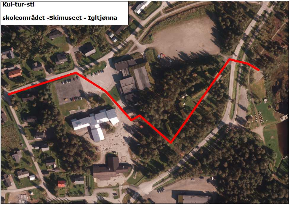 6. KUL-TUR-STI GJENNOM SKOLE- OG MUSEUMSOMRÅDET I forbindelse med det pågående prosjektet "KUL-TUR-STI", vurderes det å forlenge stien inn på skoleområdet og videre via Skimuseet og til Igltjønna.