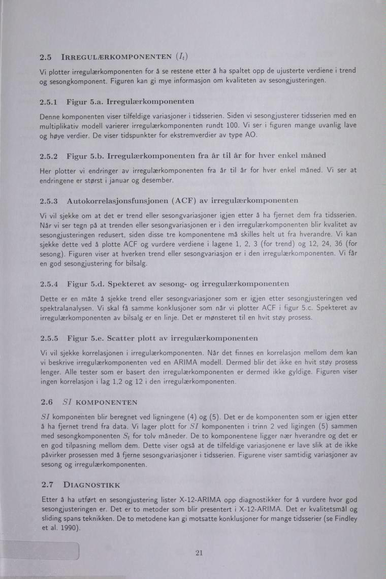 2.5 IRREGULÆRKOMPONENTEN (It ) Vi plotter irregulærkomponenten for å se restene etter å ha spaltet opp de ujusterte verdiene i trend og sesongkomponent.