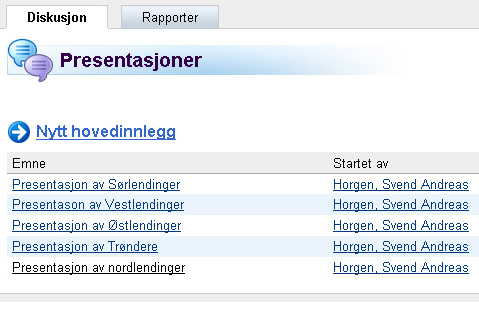 Temahefte: Pedagogisk bruk av diskusjonsforum side 12 av 19 Figur 8: Forum med forhåndsdefinerte innlegg hvor hver enkelt skal plassere seg i riktig tråd.