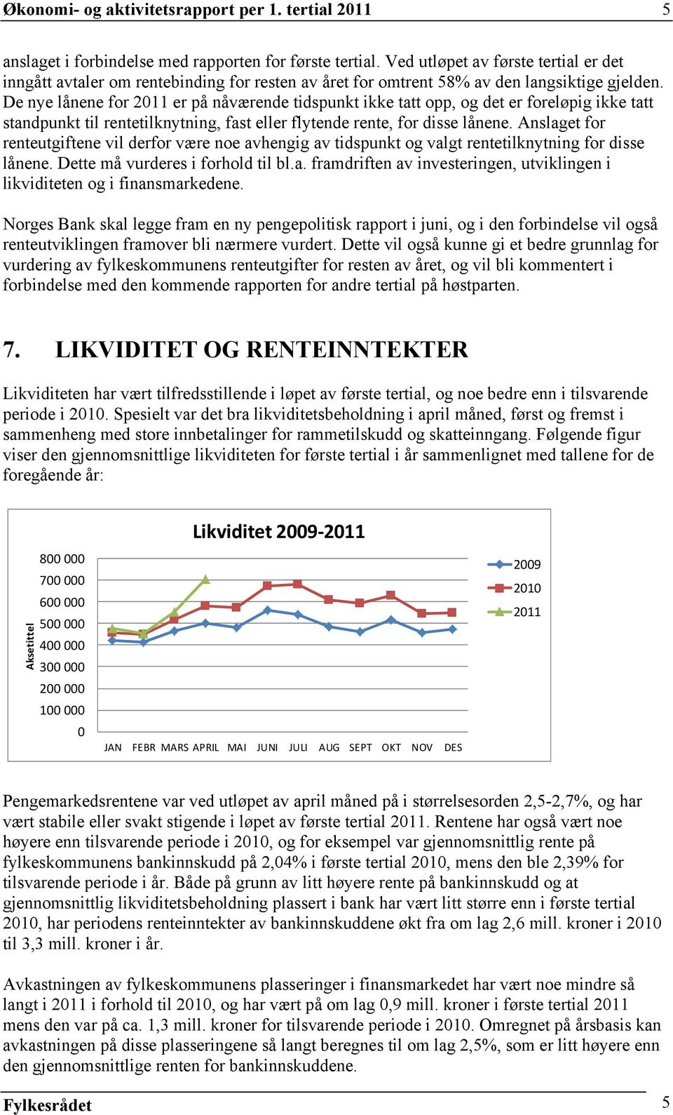 De nye lånene for 2011 er på nåværende tidspunkt ikke tatt opp, og det er foreløpig ikke tatt standpunkt til rentetilknytning, fast eller flytende rente, for disse lånene.