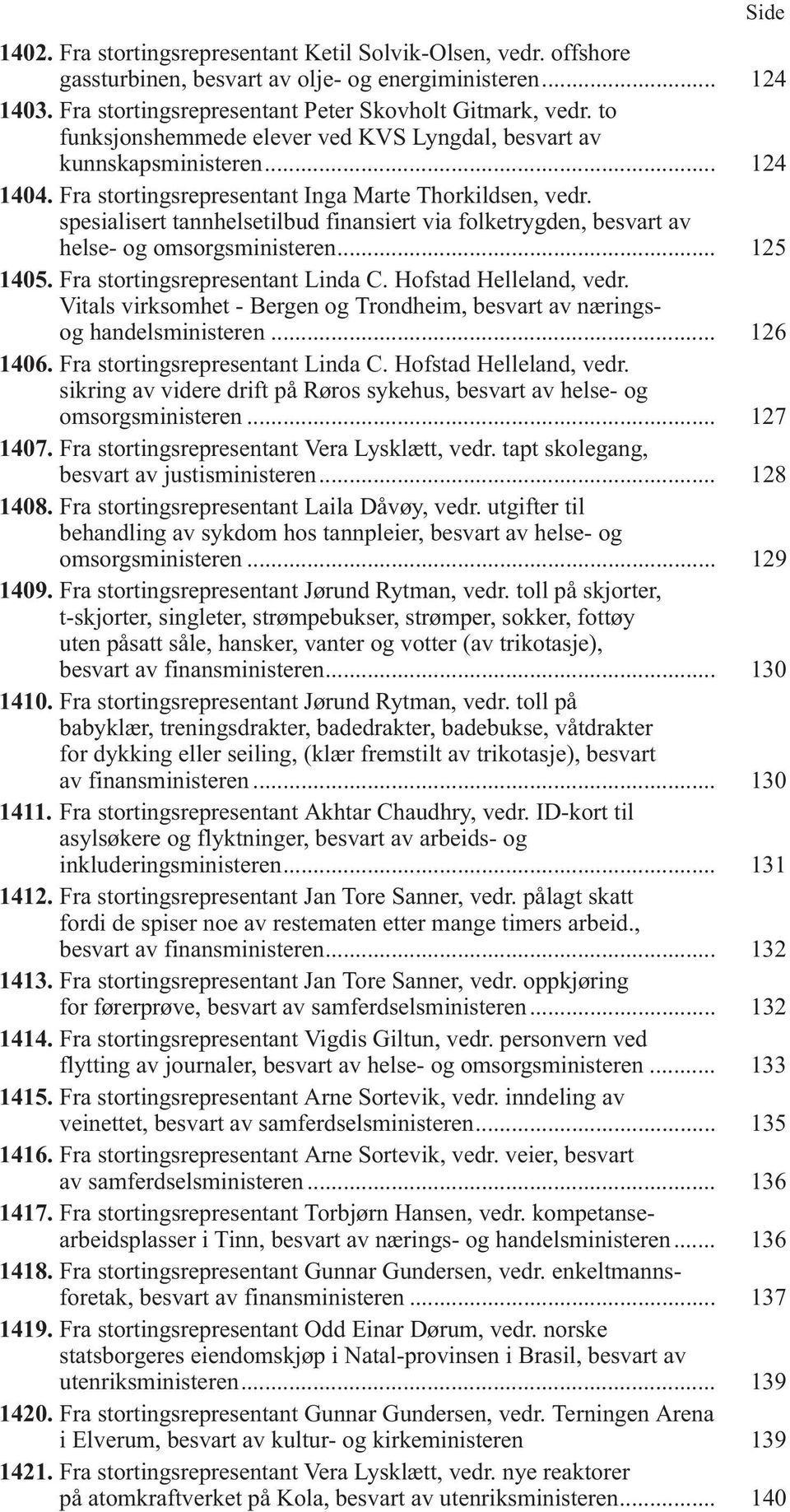 spesialisert tannhelsetilbud finansiert via folketrygden, besvart av helse- og omsorgsministeren... 125 1405. Fra stortingsrepresentant Linda C. Hofstad Helleland, vedr.