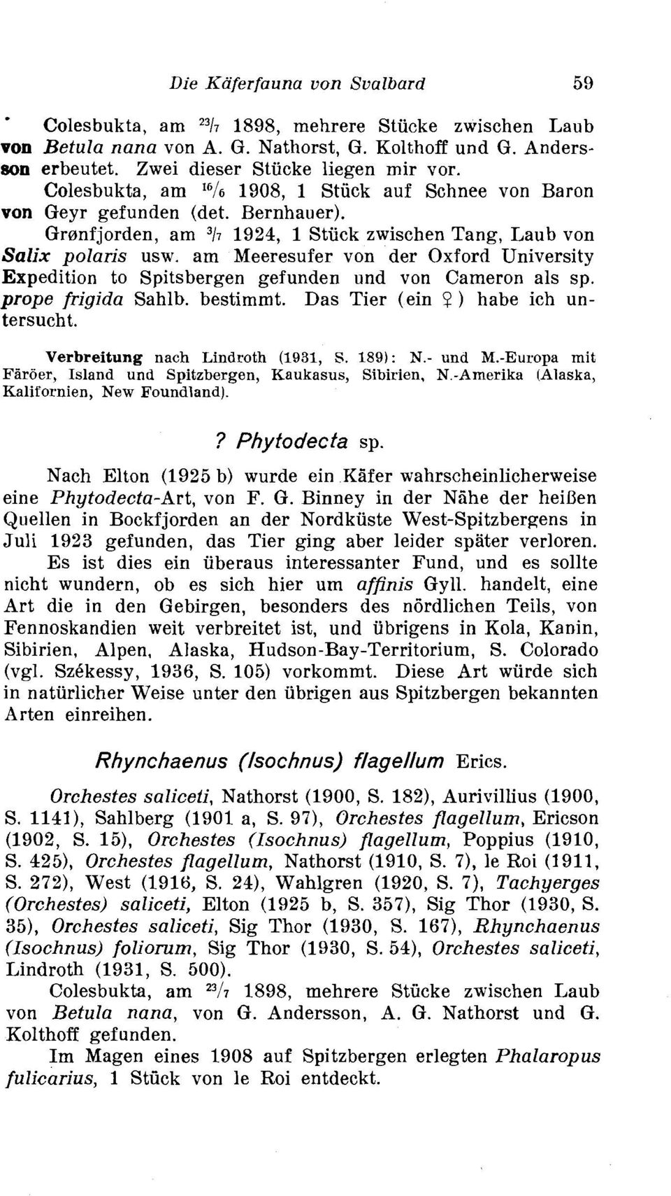 am Meeresufer von der Oxford University Expedition to Spitsbergen gefunden und von Cameron als sp. prope frigida Sahlb. bestimmt. Das Tier (ein 9 ) habe ich untersucht.