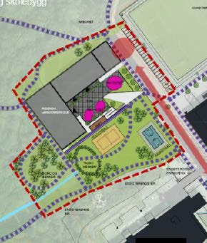 Tomt 3- dagens skoletomt Utdrag fra grunnkart Asker kommune Utdrag fra reguleringsplan - 2003 - tomt 7407 m2 Illustrasjon