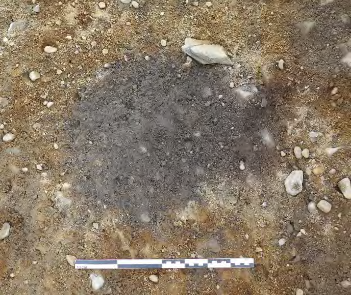 Rapport arkeologisk registrering 27 219370-8 Stolpehull Trolig stolpehull. Tilnærmet sirkulær, diameter 60cm. Klart avgrenset.