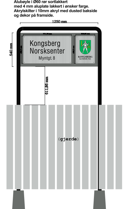 Bilde 1 Bilde 2 Fasadeskilt Fasadeskiltet skal gjengis med logo og tekst iht profileringsmanual, se eksempel bilder. Skiltet plasseres godt synlig og fritt på fasaden.