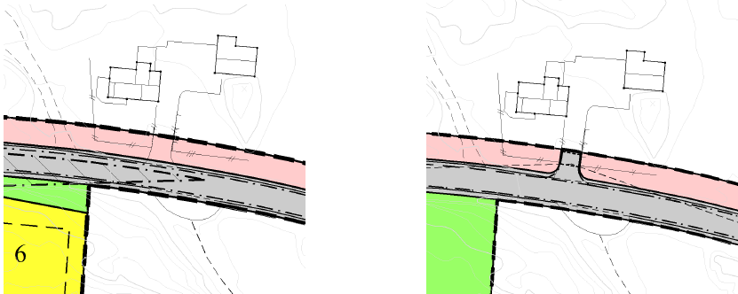 Avkjørsel til husene på eiendommene GID 84/7, 84/8 og 84/11 ble endret. Endring forutsetter sanering av avkjørslene fra tre boliger.