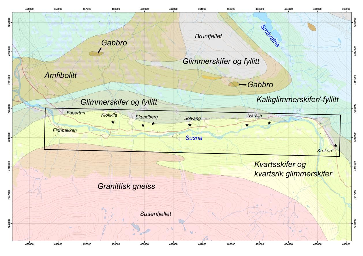 1.2 Geologi Bergartene i det indre av Susendalen tilhører tre forskjellige tektoniske enheter.