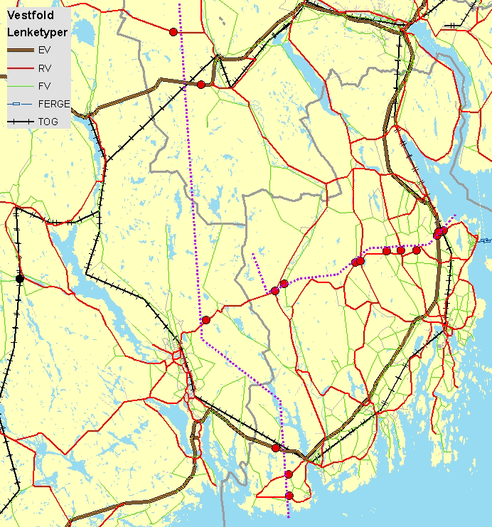 3.3.3 Trafikktellinger langs Oslofjorden i region Sør Figur 10 og figur 11 viser tellesnitt og tellepunkter ved Oslofjorden i region Sør. Punktene er markert i kartet.