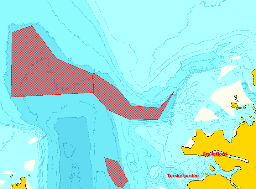 Figur 5 Rekeområder utfor utfor Senja Som det vises på kartutsnittene er mange av områdene skjermet, samtidig som forekomsten av lokale fiskebestander og reker gir